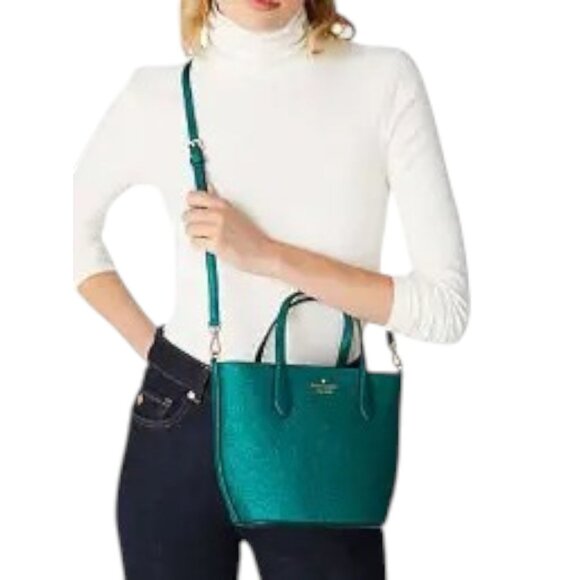 Kate Spade NEW Emerald $329 glimmer glitter Satchel Crossbody bag - Picture 1 of 9